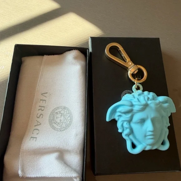 Versace Turquoise Medusa Keyring with Gold-Tone Clip - Picture 2 of 2